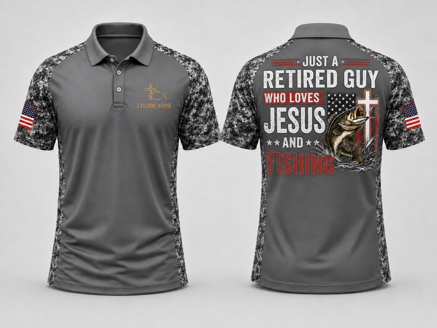 Just a Retired Guy Who Loves Jesus and Fishing Polo Shirt