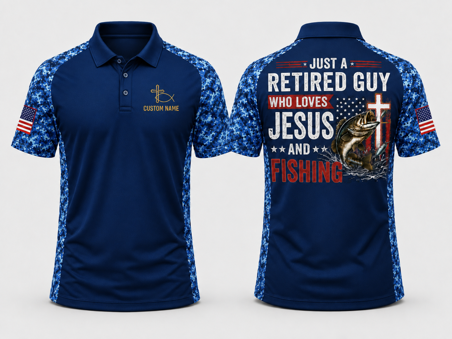 Just a Retired Guy Who Loves Jesus and Fishing Polo Shirt
