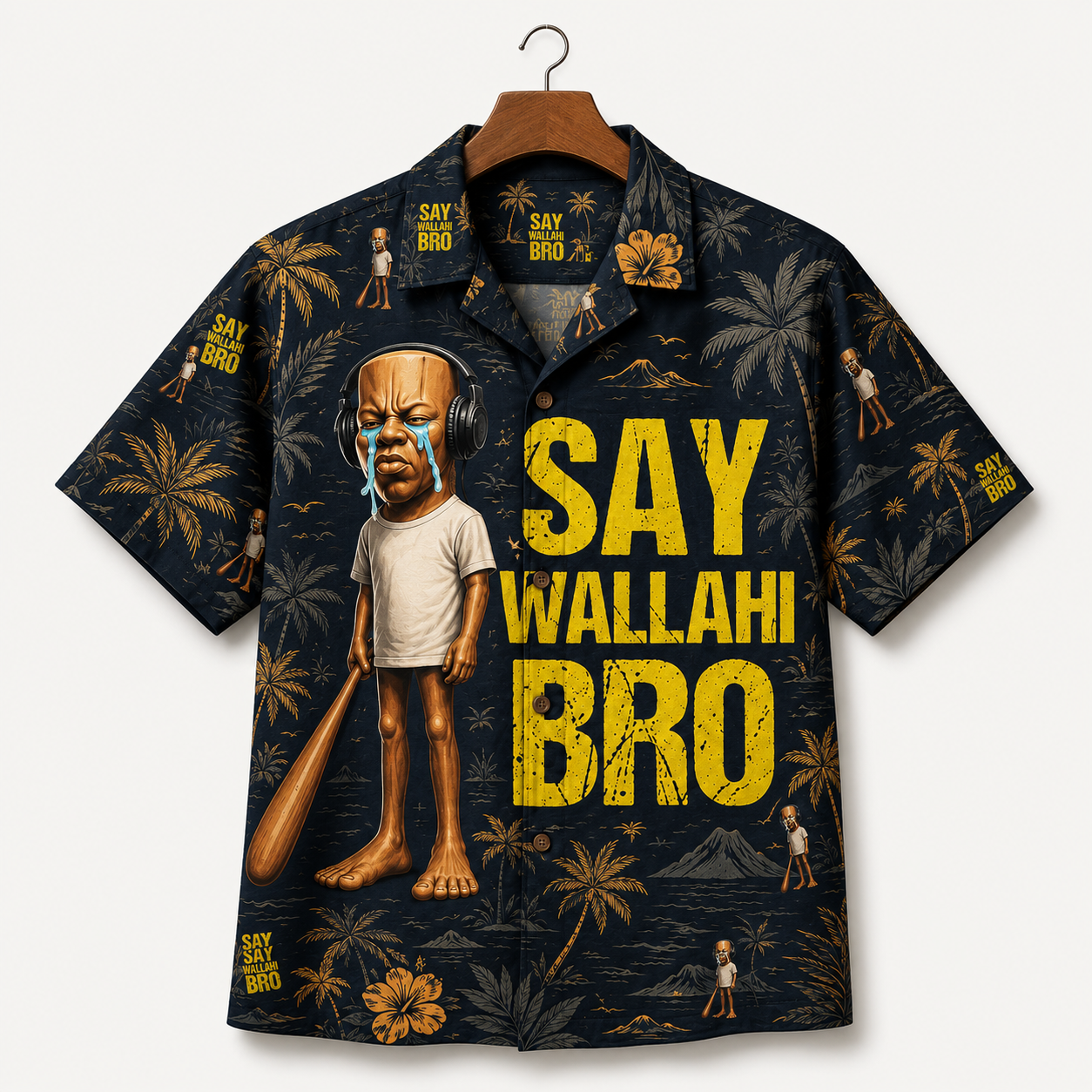 Funny Tung Tung Speed Brainrot Say Wallahi Bro Meme Hawaiian Shirt