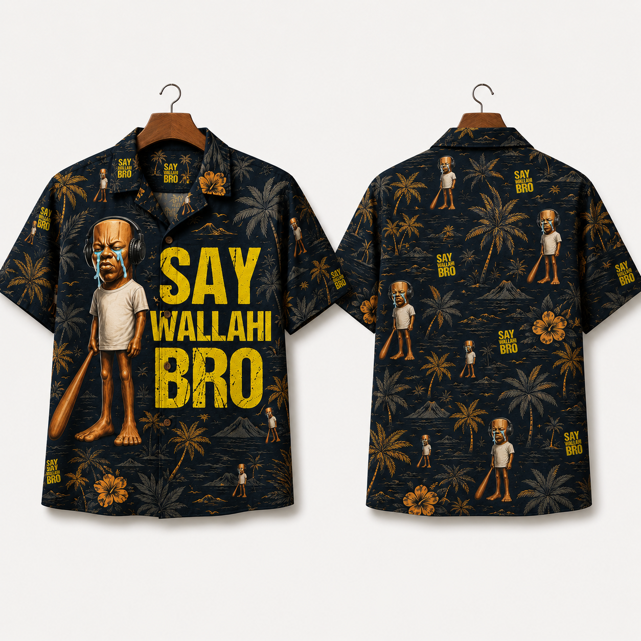 Funny Tung Tung Speed Brainrot Say Wallahi Bro Meme Hawaiian Shirt