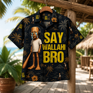Funny Tung Tung Speed Brainrot Say Wallahi Bro Meme Hawaiian Shirt