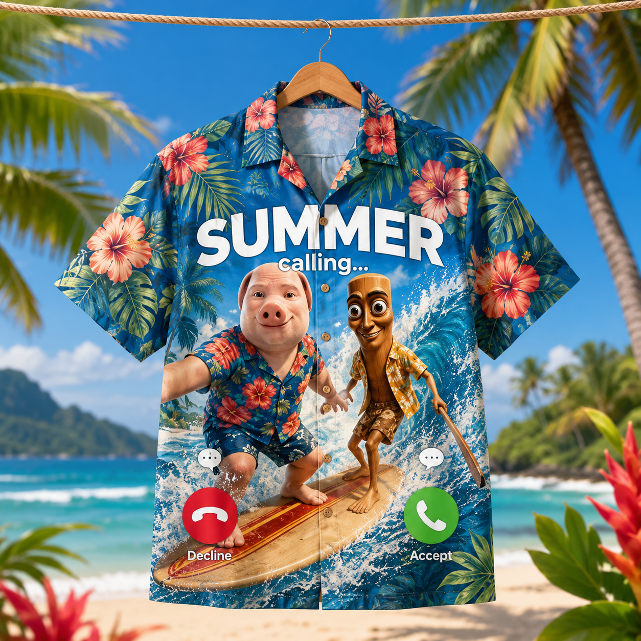 2026 Summer Vacation Bros Selfie John Pork Tung Sahur Trip Hawaiian Shirt