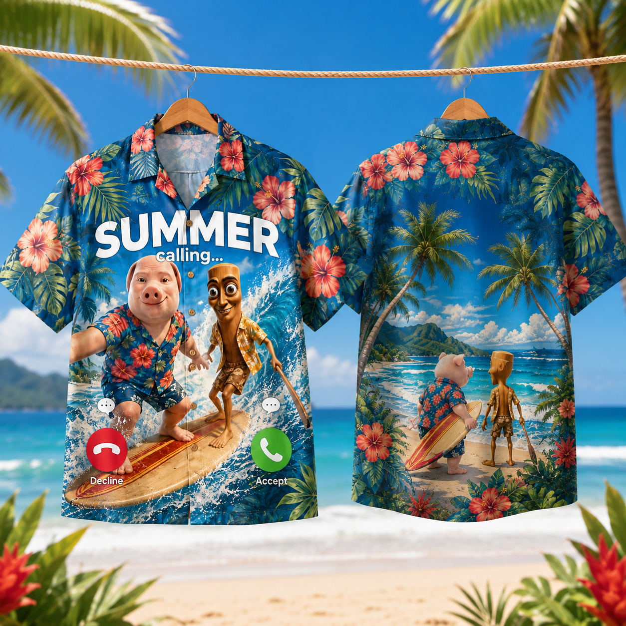 2026 Summer Vacation Bros Selfie John Pork Tung Sahur Trip Hawaiian Shirt
