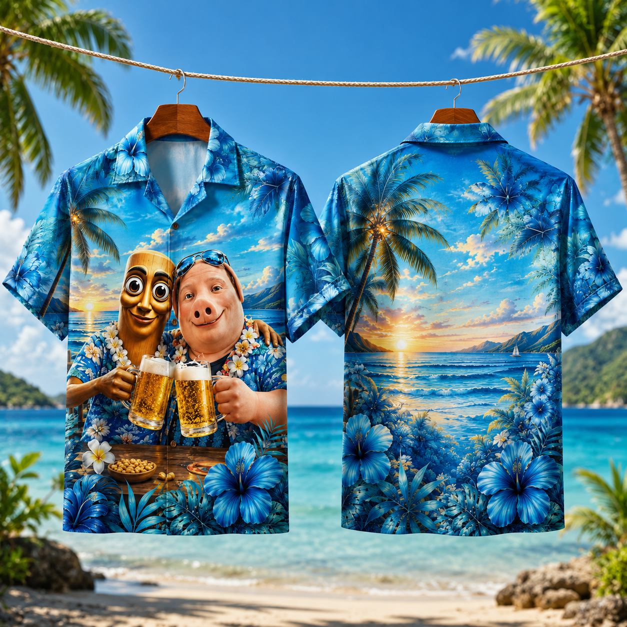 Tung Sahur Best Friend John Pork Beach Summer Drinking Beer Hawaiian Shirt