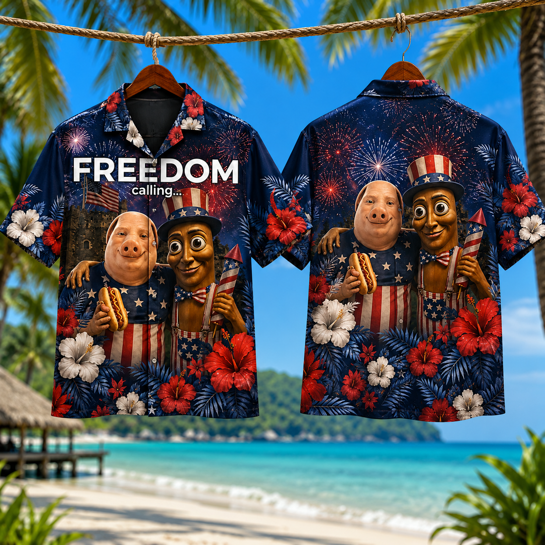 Independence Day Internet Meme Tung Sahur John Pork US Joke Hawaiian Shirt