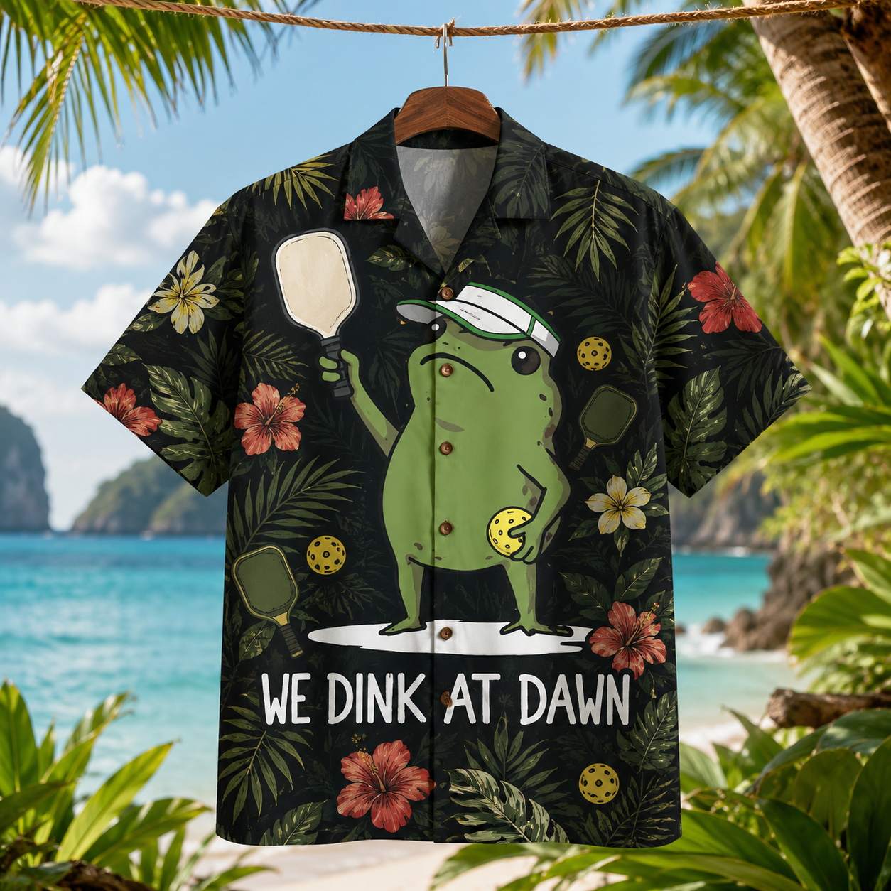 We Dink At Dawn Pickle Ball, Funny Frog Meme Hawaiian Shirt