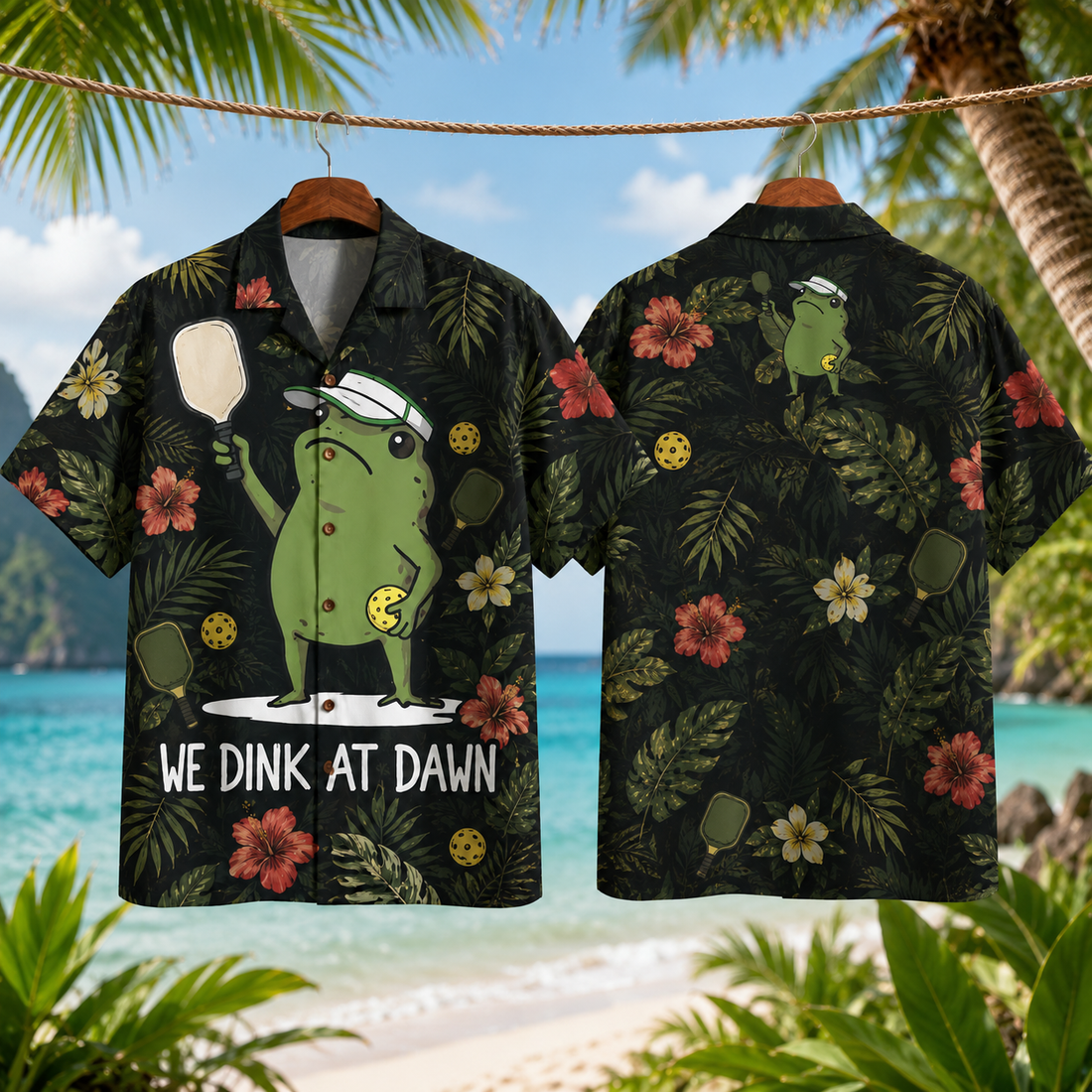 We Dink At Dawn Pickle Ball, Funny Frog Meme Hawaiian Shirt