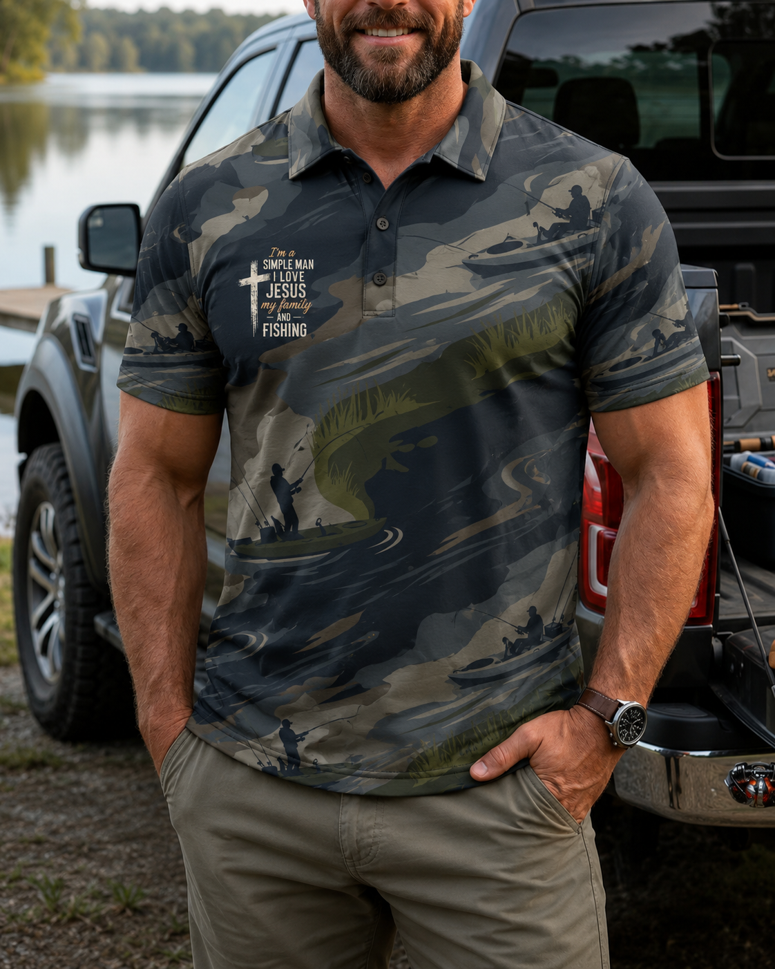 I'm a simple man I love Jesus my family and fishing -Polo shirt