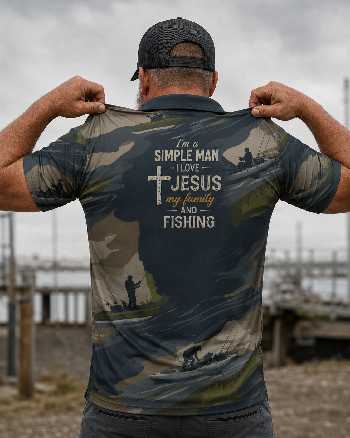 I'm a simple man I love Jesus my family and fishing -Polo shirt