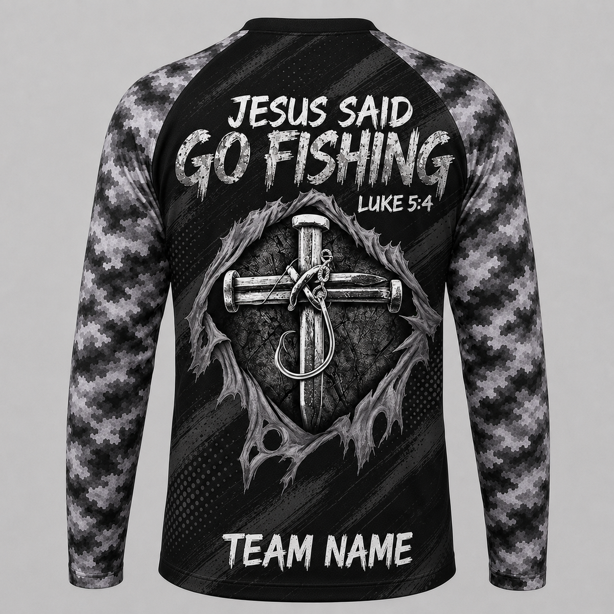 Personalized Jesus Said Go Fishing Shirt, Custom Name & Team Name Fishing Long Sleeve (12 Fish Types)