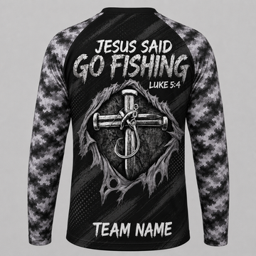 Personalized Jesus Said Go Fishing Shirt, Custom Name & Team Name Fishing Long Sleeve (12 Fish Types)
