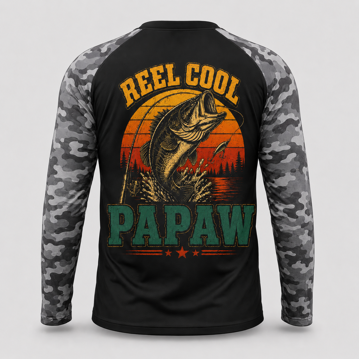 Reel Cool Papaw Vintage Fishing Retro Sunset