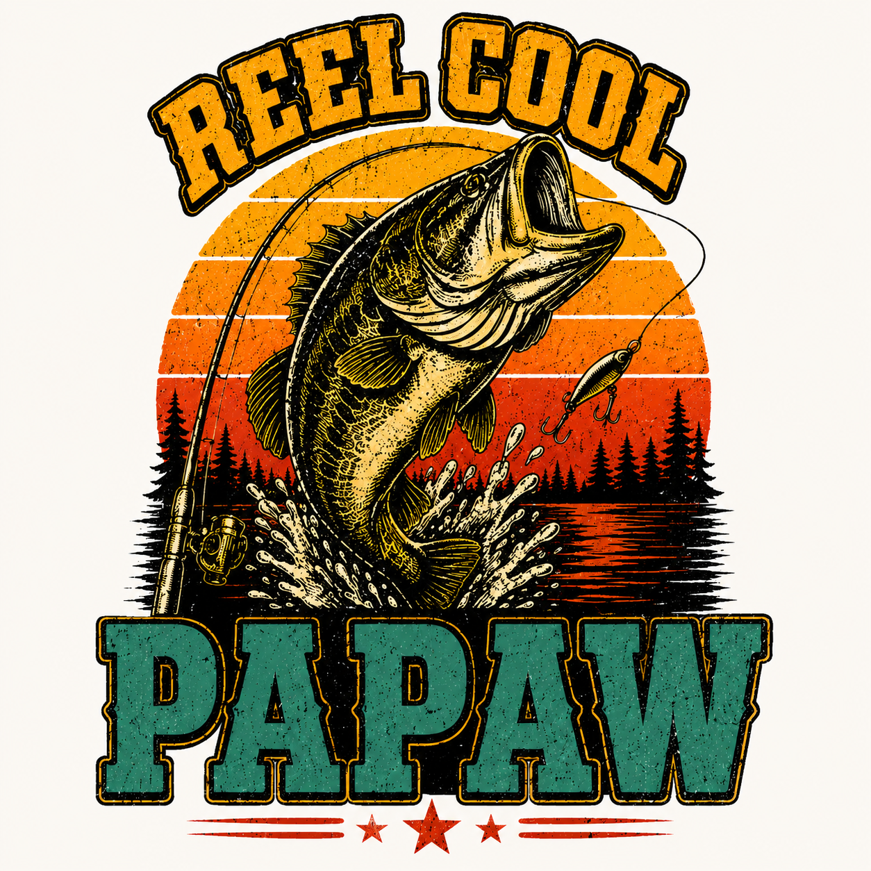 Reel Cool Papaw Vintage Fishing Retro Sunset