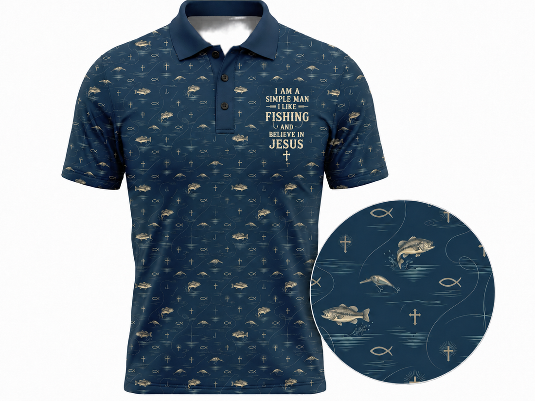 I'm a simple man I love fishing and Believe in Jesus-Polo shirt