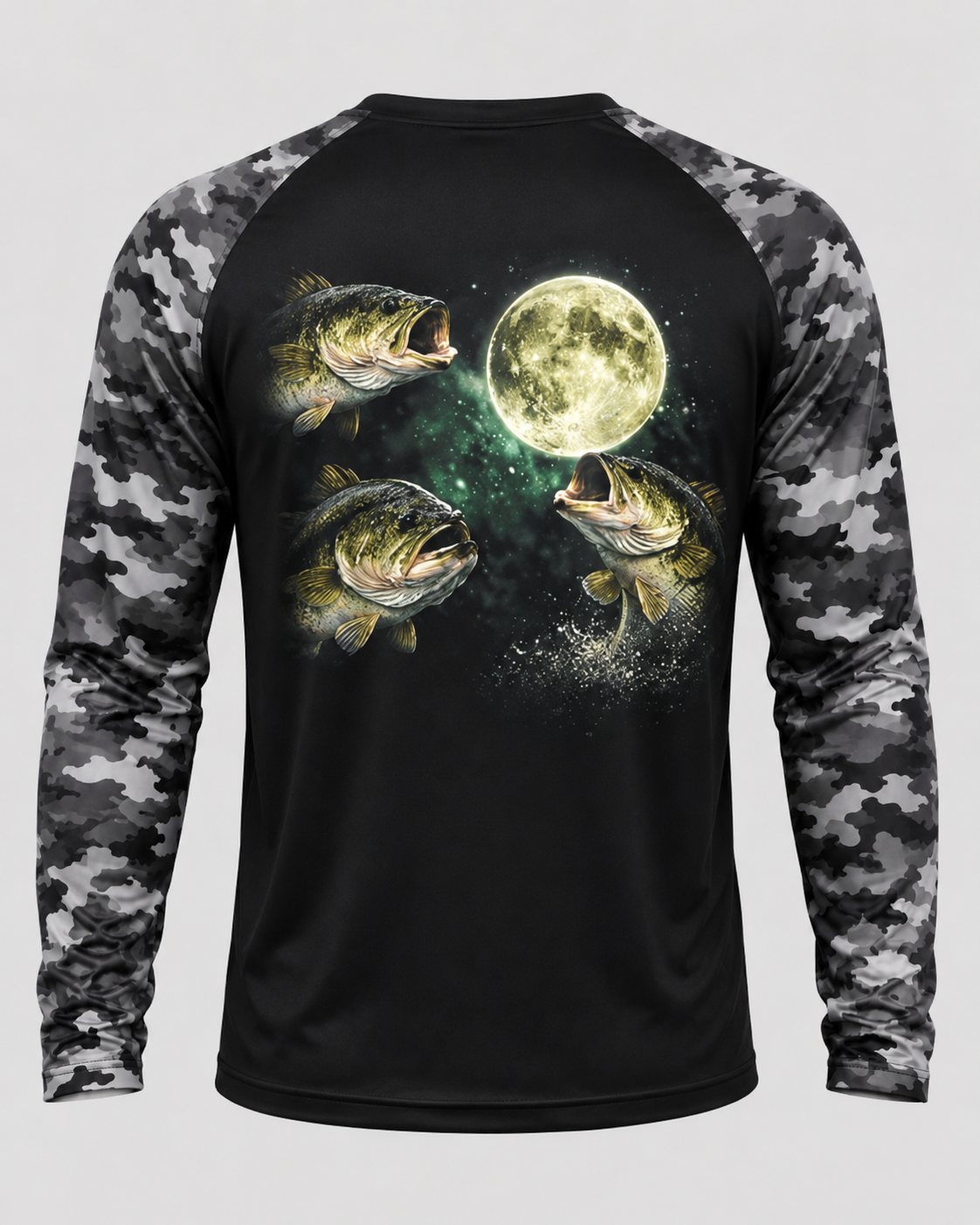 Bass Fish Howling to The Moon Vintage Angler Fisherman