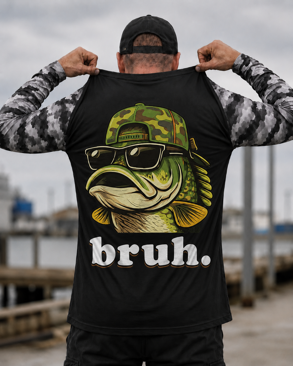 Bruh Fishing Camo Bass Fish Funny Boys Kids Camouflage