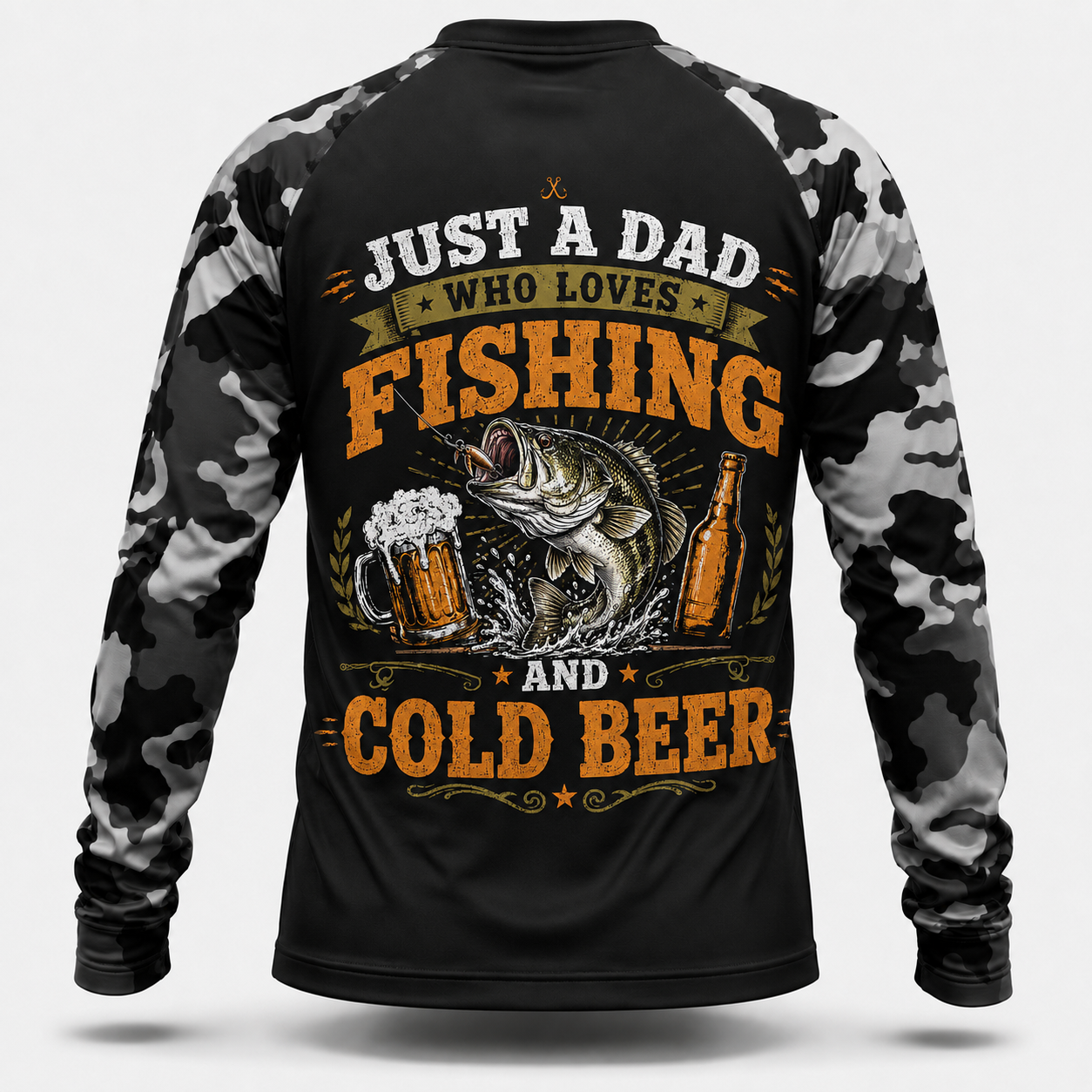 Fishing Dad & Cold Beer Blue Camo Performance Shirt