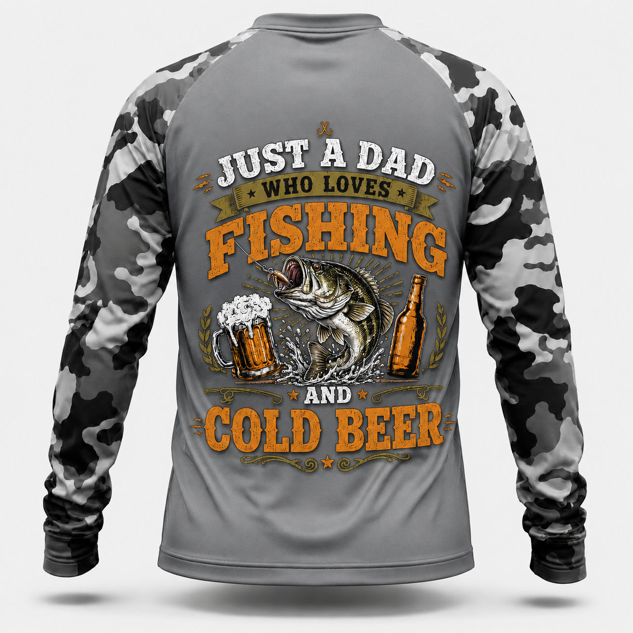 Fishing Dad & Cold Beer Blue Camo Performance Shirt