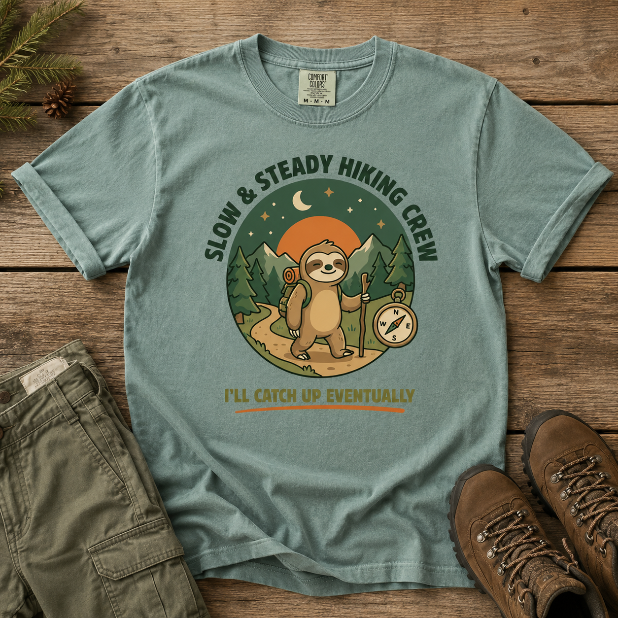 Comfort Colors Funny Sloth Hiking Slow And Steady Crew Trail Humor