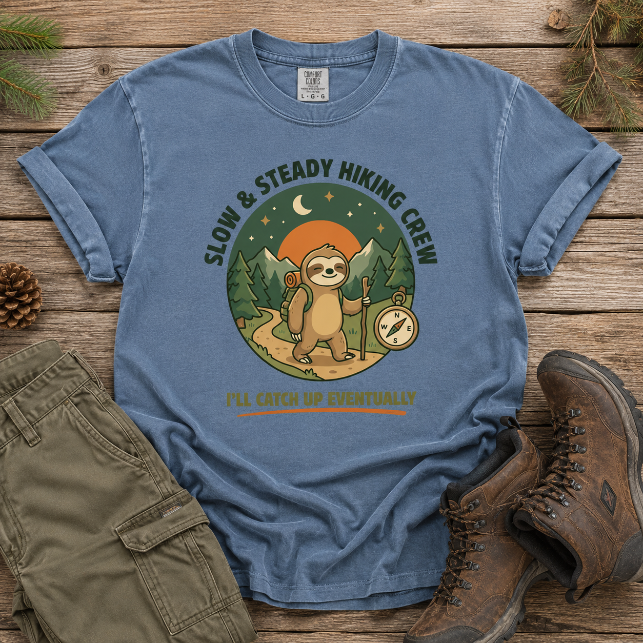 Comfort Colors Funny Sloth Hiking Slow And Steady Crew Trail Humor