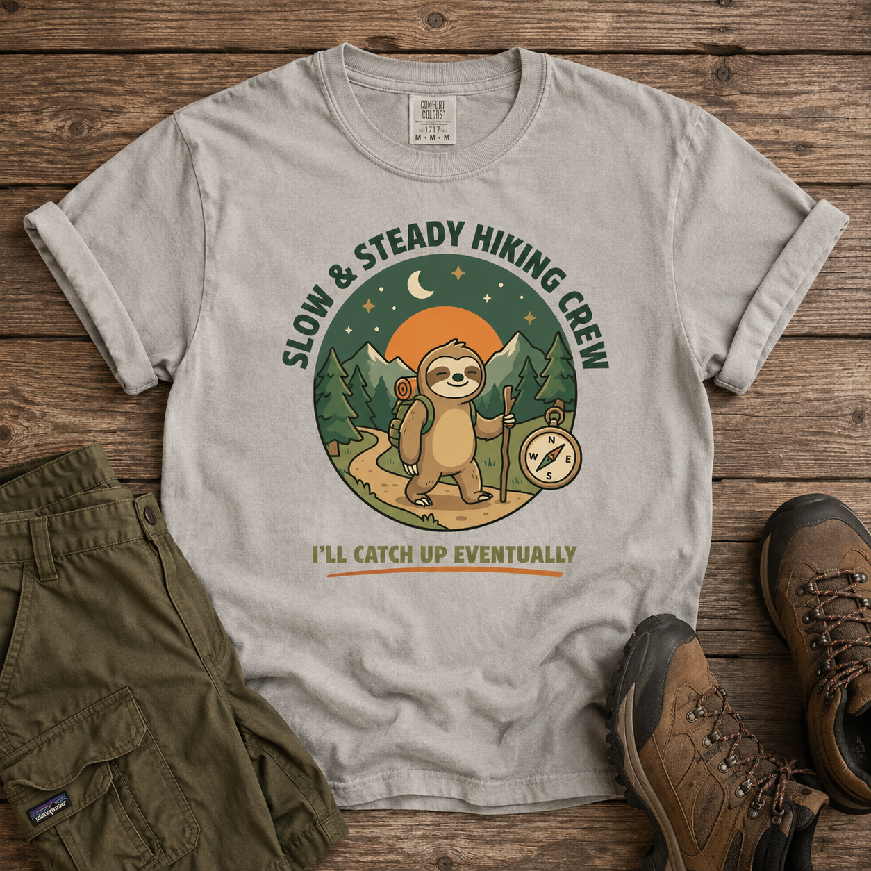 Comfort Colors Funny Sloth Hiking Slow And Steady Crew Trail Humor