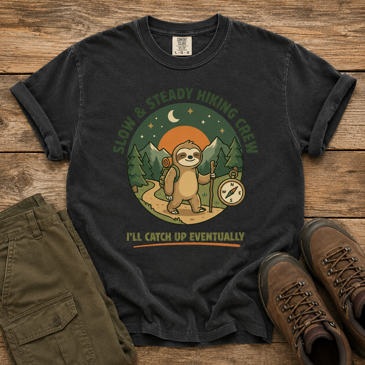 Comfort Colors Funny Sloth Hiking Slow And Steady Crew Trail Humor