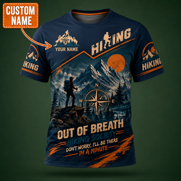 Personalized Hiking All Over Print Unisex T-Shirt, Custom Text Outdoor Adventure Shirt