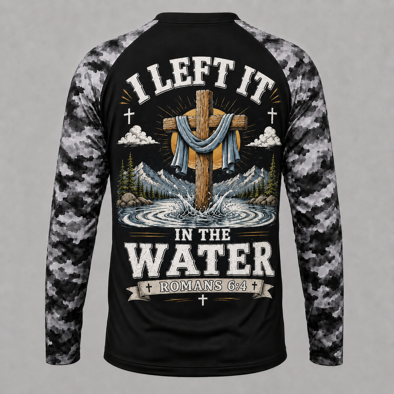 I Left It in The Water Romans 6:4 Christian Baptism Cross - Performance Shirt
