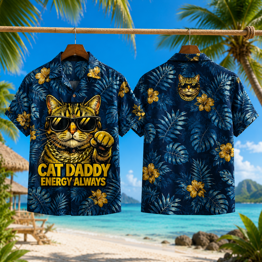 Cat Daddy Energy Always Funny Cat Lover Design Hawaiian Shirt