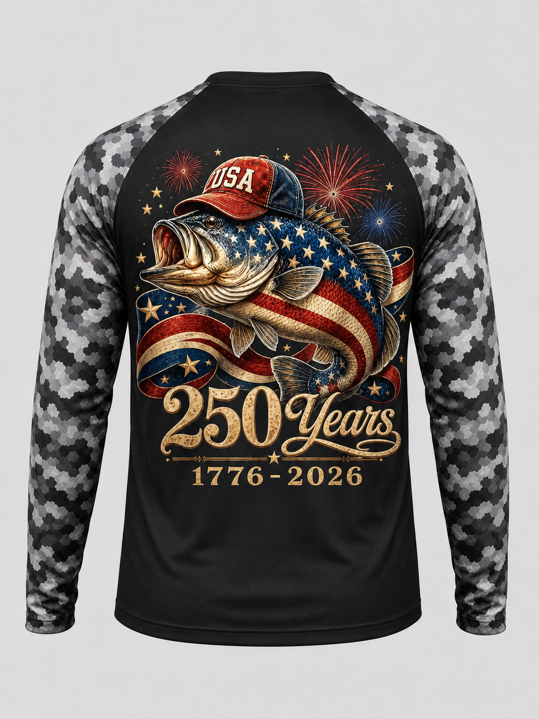 250 America 1776 2026 Bass Fishing USA Flag 250th Birthday