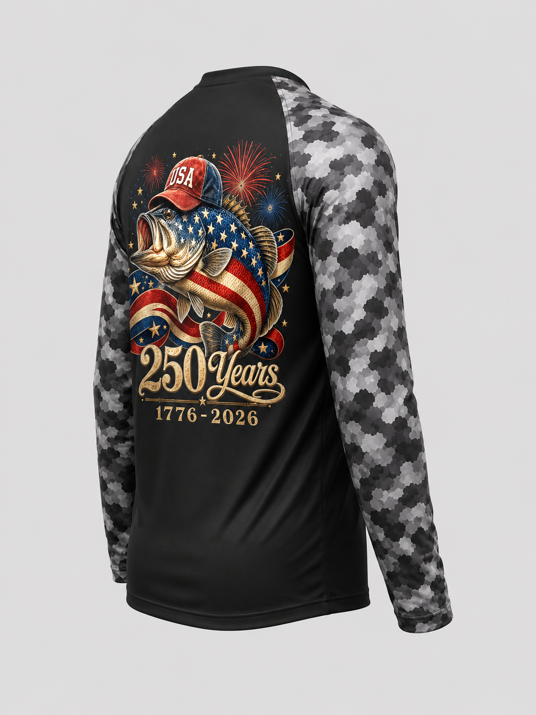 250 America 1776 2026 Bass Fishing USA Flag 250th Birthday