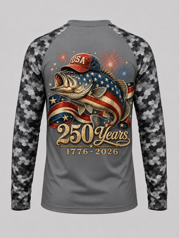 250 America 1776 2026 Bass Fishing USA Flag 250th Birthday