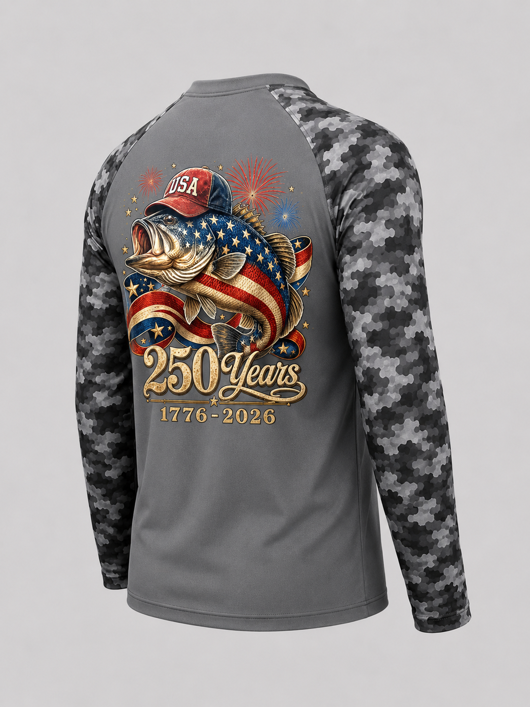 250 America 1776 2026 Bass Fishing USA Flag 250th Birthday