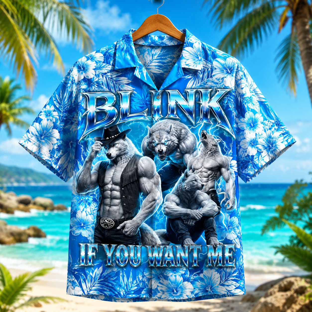 Blink If You Want Me Funny Sarcastic Alpha Wolf Meme Hawaiian Shirt