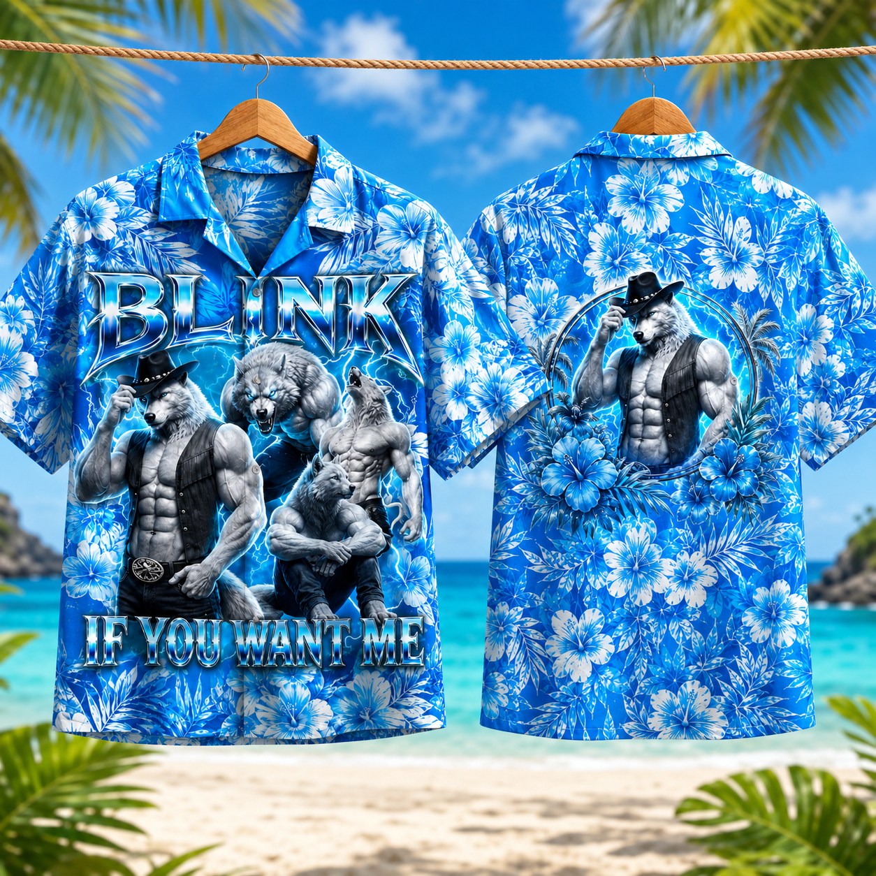 Blink If You Want Me Funny Sarcastic Alpha Wolf Meme Hawaiian Shirt