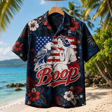 Funny Hand Boop Nose Girl Eagle Funny Patriotic 4th of July Hawaiian Shirt