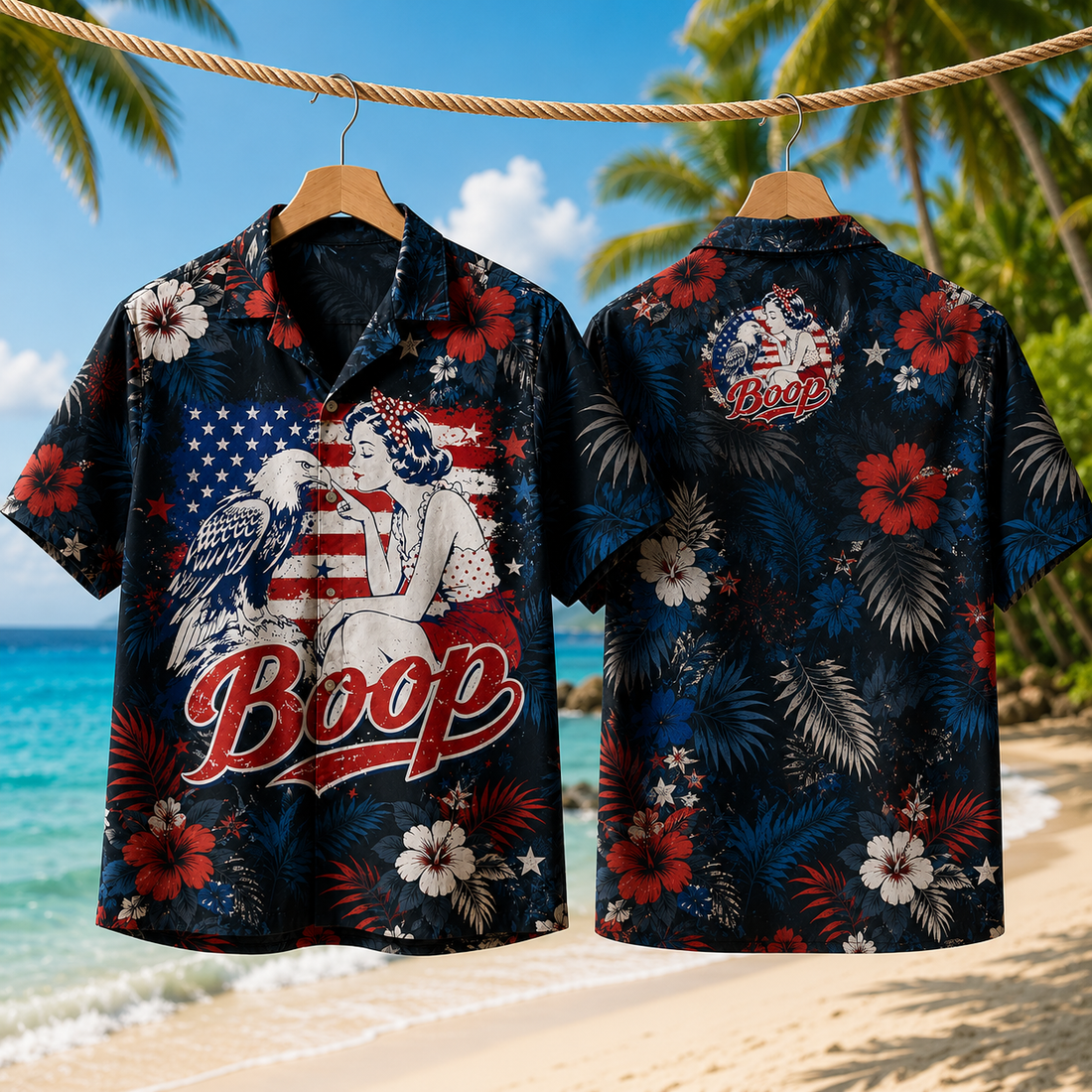 Funny Hand Boop Nose Girl Eagle Funny Patriotic 4th of July Hawaiian Shirt