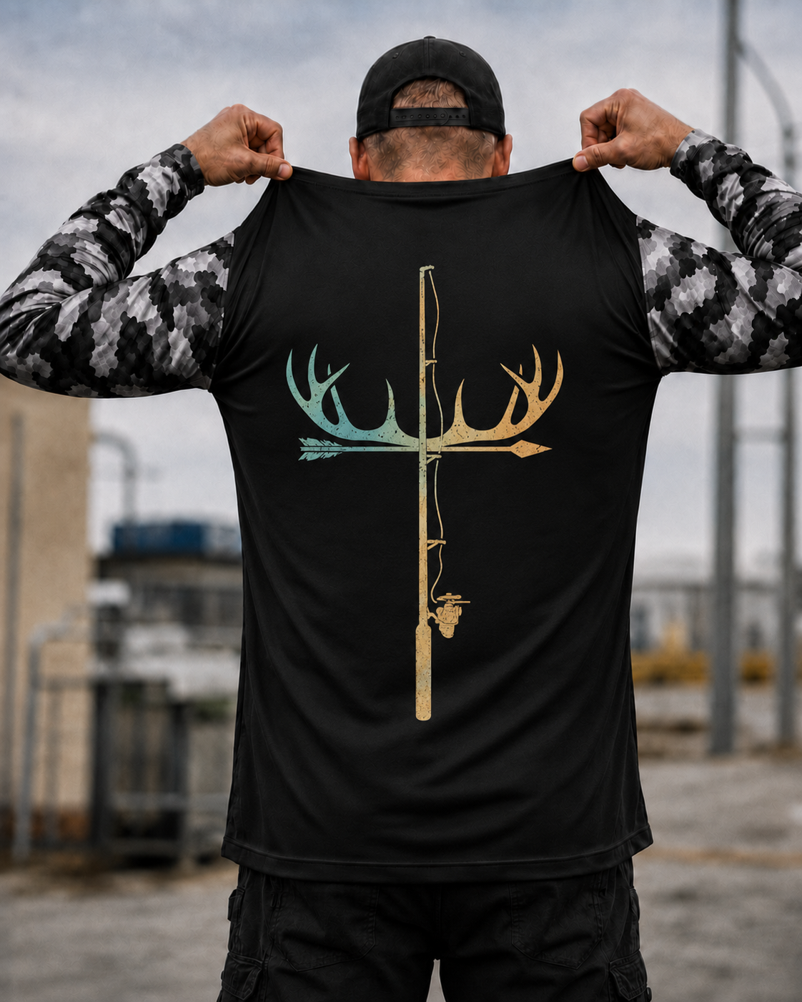 Antler Fishing Rod Cross God Family Hunting Fishing