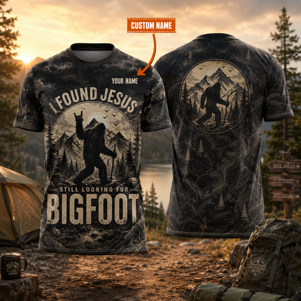 Personalized Hiking All Over Print Unisex T-Shirt, Custom Text Outdoor Adventure Shirt