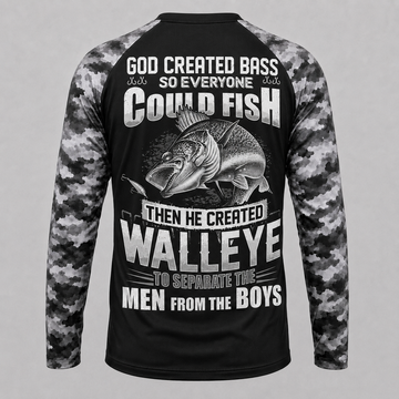 God Created Bass Walleye Fishing Shirt, Christian Fishing Long Sleeve UV Protection Shirt