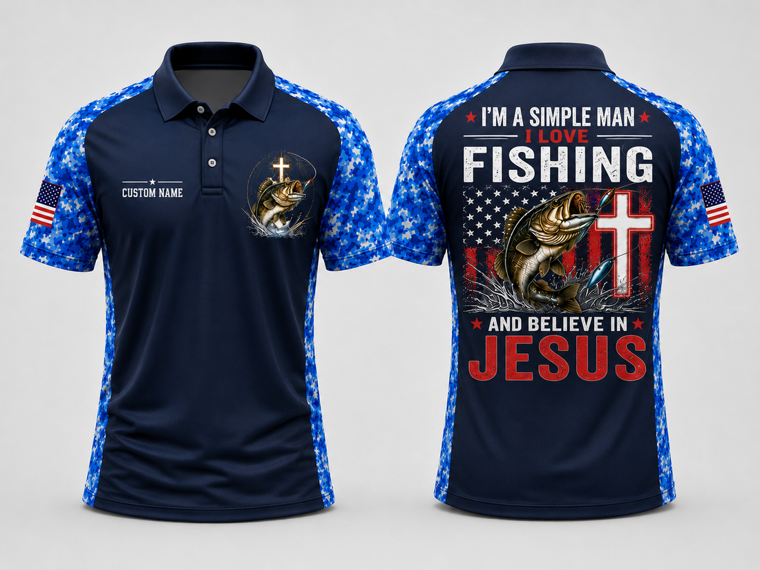 I'm a simple man I love fishing and Believe in Jesus Polo Shirt