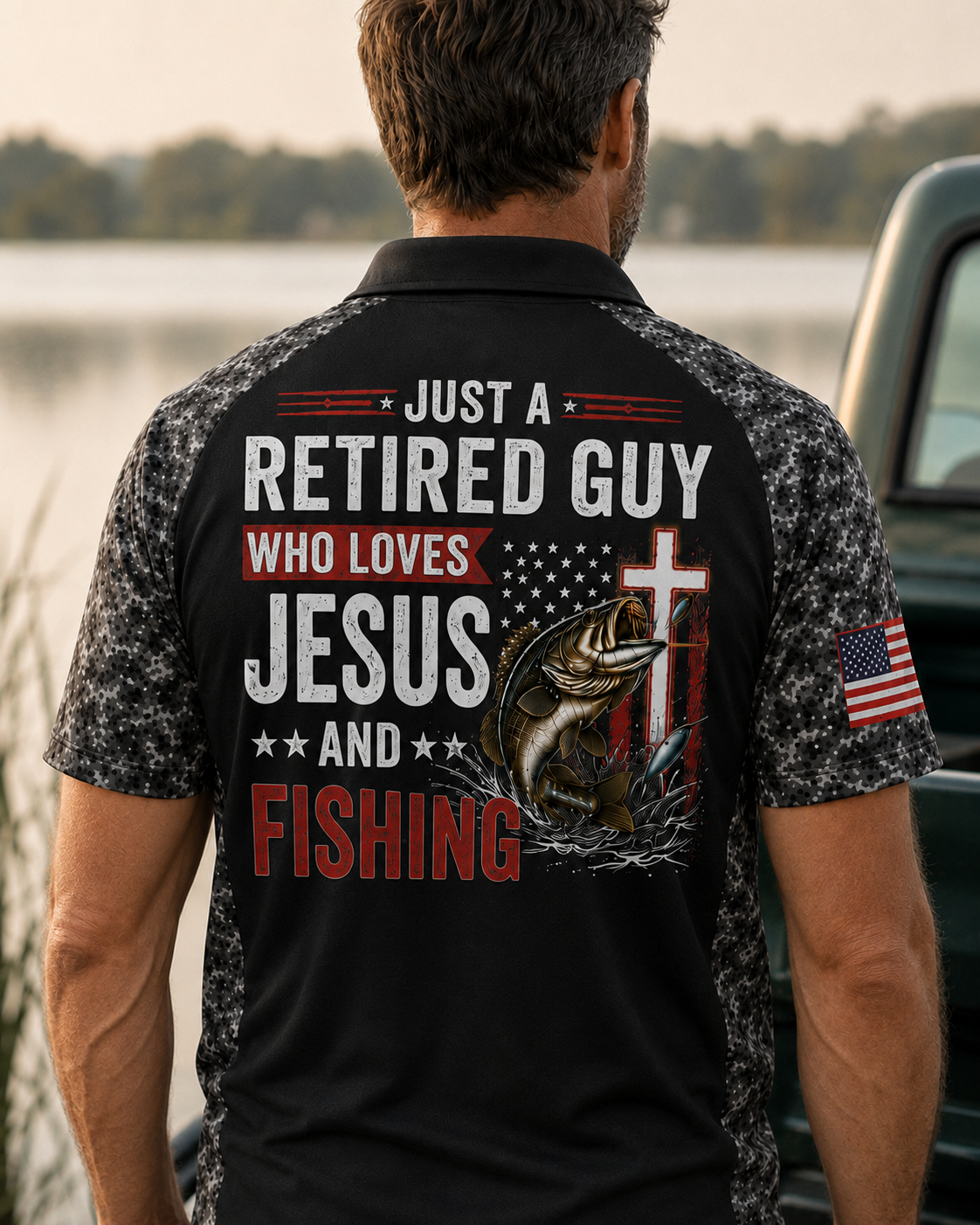 Just a Retired Guy Who Loves Jesus and Fishing Polo Shirt