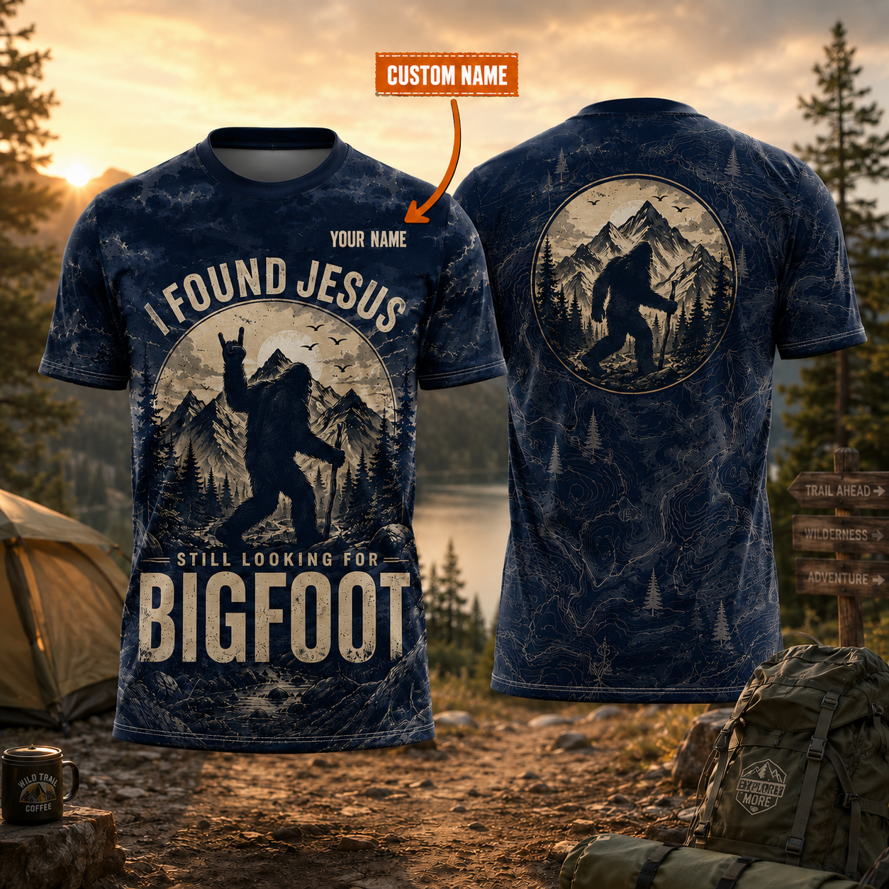 Personalized Hiking All Over Print Unisex T-Shirt, Custom Text Outdoor Adventure Shirt