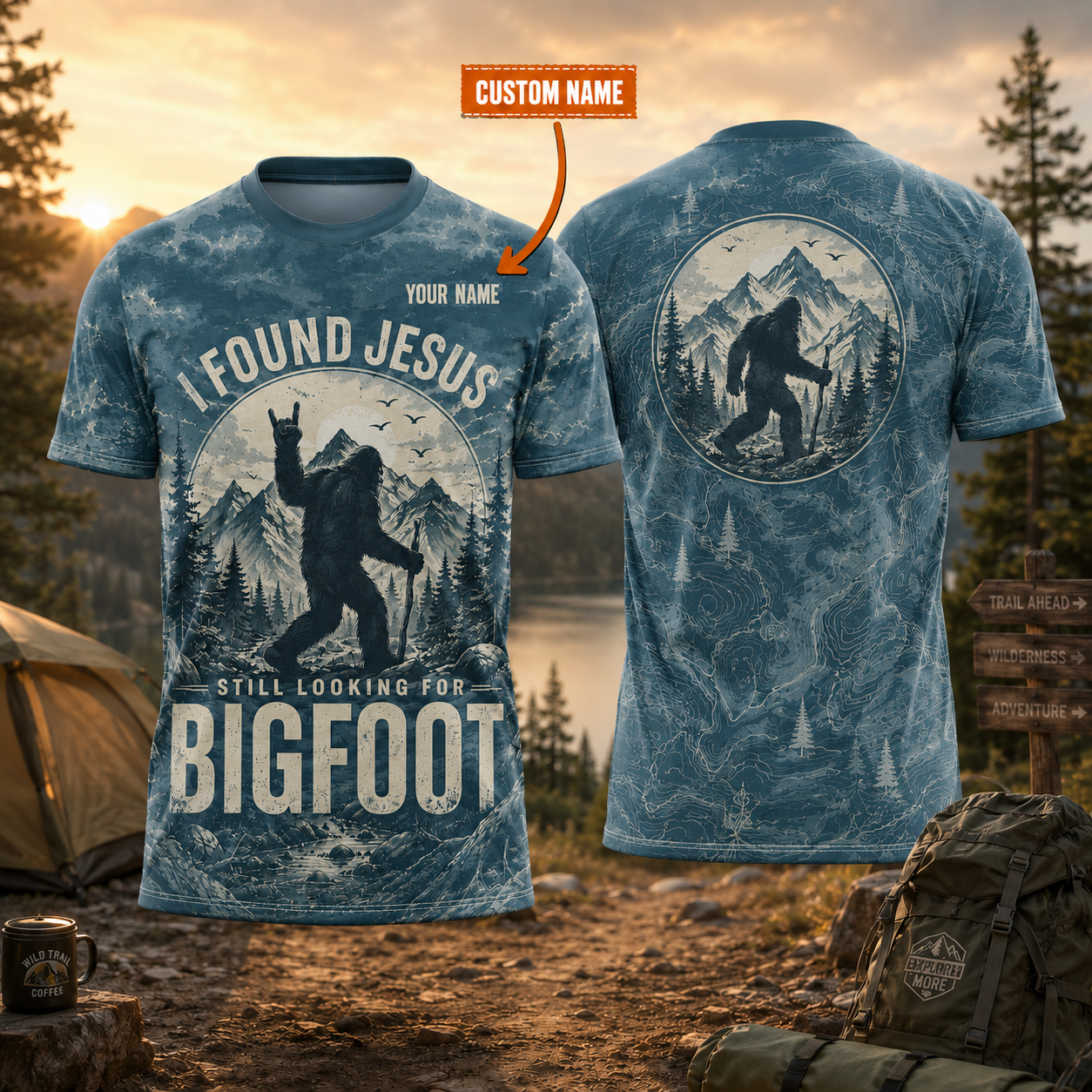 Personalized Hiking All Over Print Unisex T-Shirt, Custom Text Outdoor Adventure Shirt