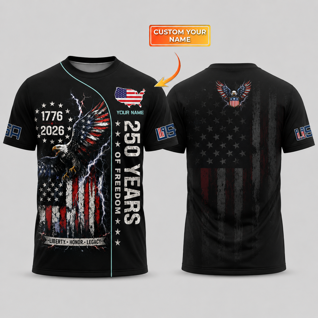 Merica 250 Anniversary USA Shirt 250 Years July 4th Men Kids , Personalized All Over Print
