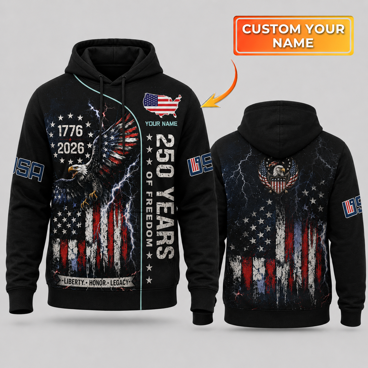 Merica 250 Anniversary USA Shirt 250 Years July 4th Men Kids , Personalized All Over Print