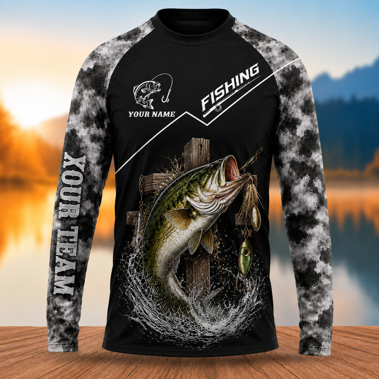 Personalized Jesus and Fishing Shirt, Custom Name & Team Name Fishing Long Sleeve  (12 Fish Types)