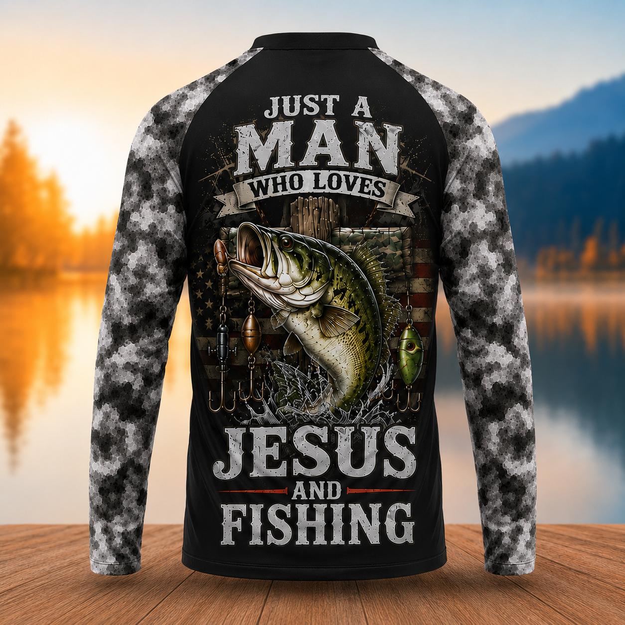 Personalized Jesus and Fishing Shirt, Custom Name & Team Name Fishing Long Sleeve  (12 Fish Types)