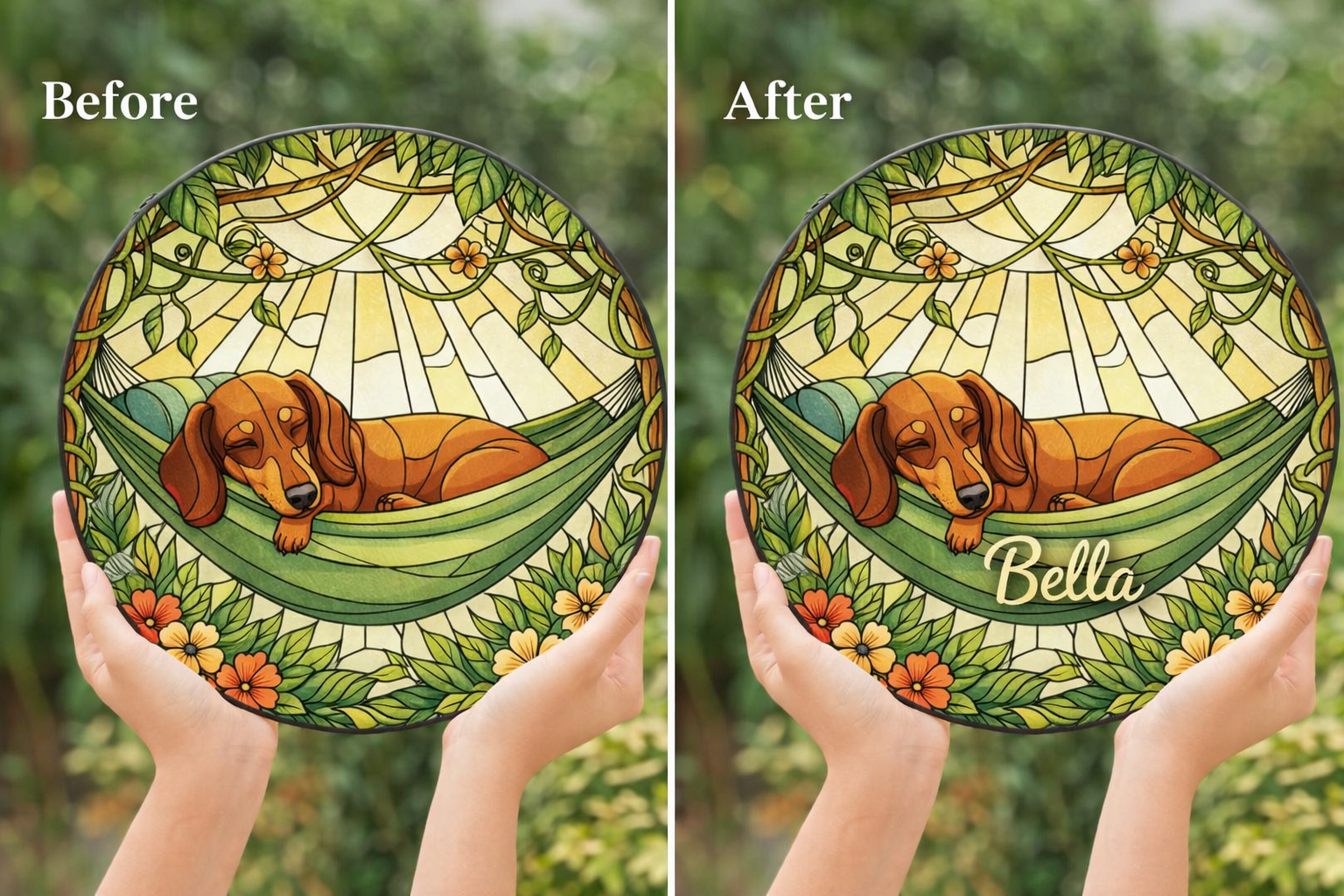 Dachshund Glass Suncatcher, Hammock Art, Dog Mom Gift