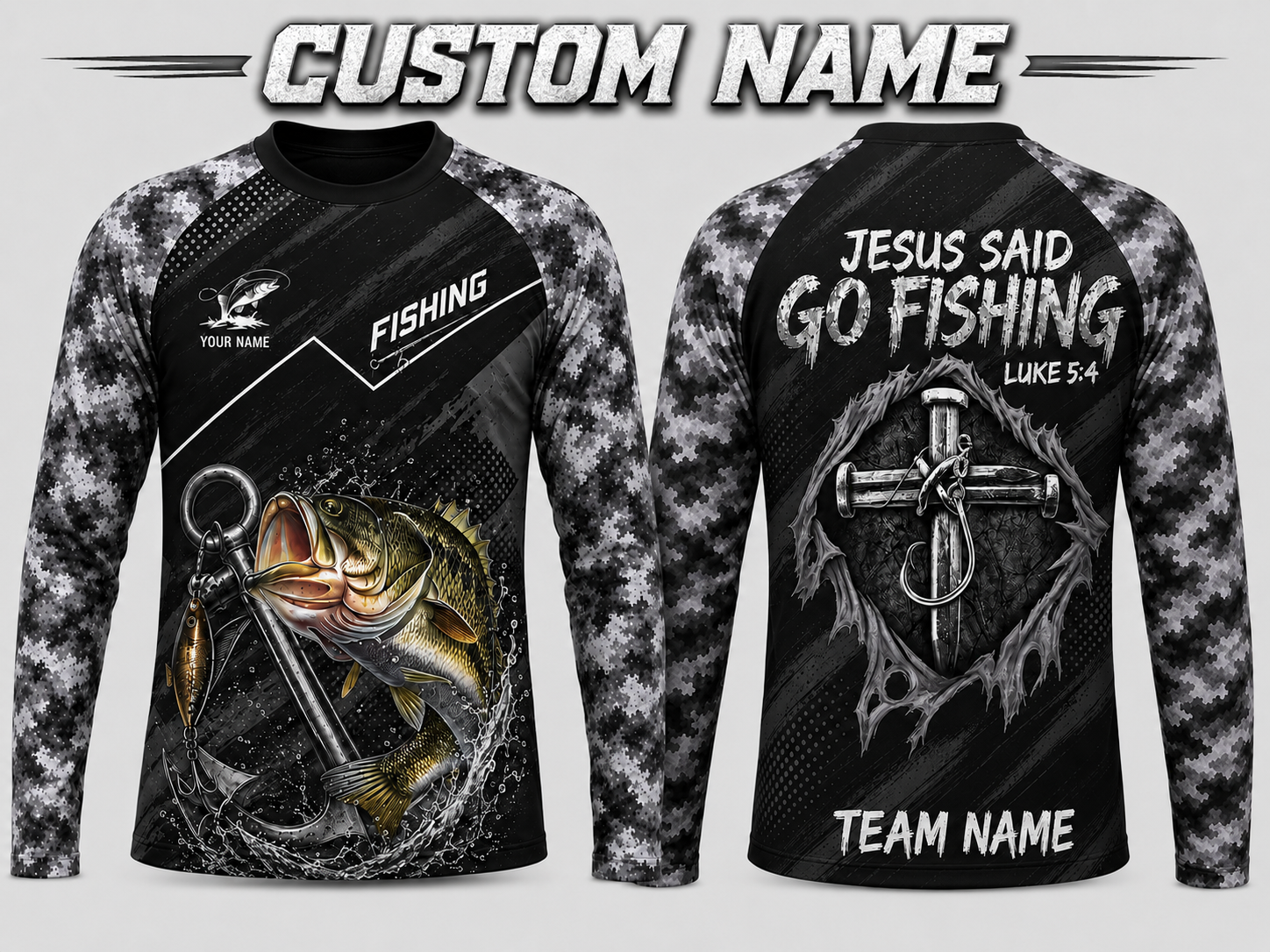 Personalized Jesus Said Go Fishing Shirt, Custom Name & Team Name Fishing Long Sleeve (12 Fish Types)